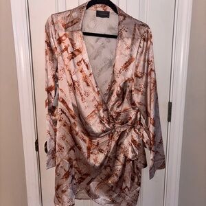 Hudson Gray Boutique Wrap Blouse in Cream and Brown